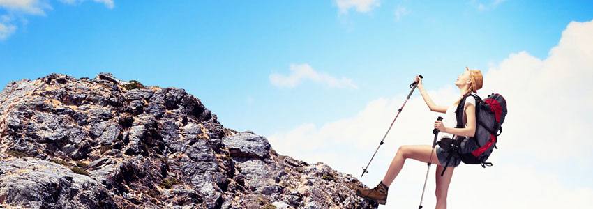 A woman hiking on a mountain