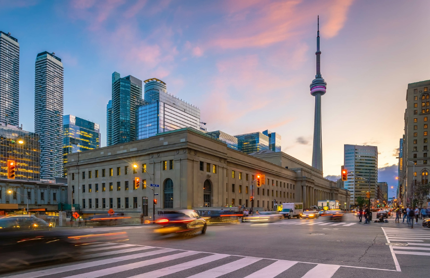 Summer view of downtown Toronto and the CN Tower.