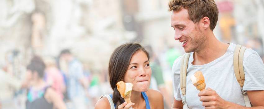 A couple eating ice cream